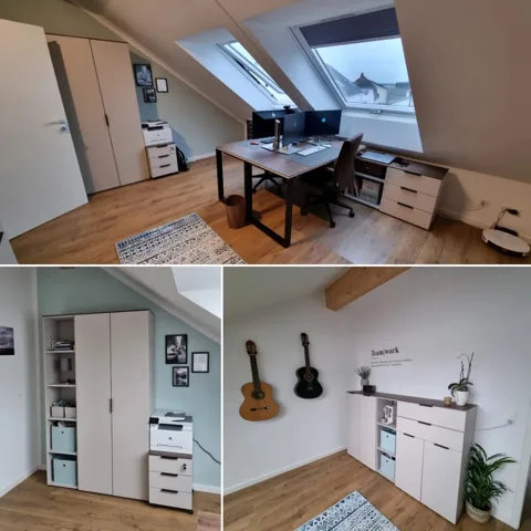 Arbeitsbereich im Dachgeschoss – Fotocollage